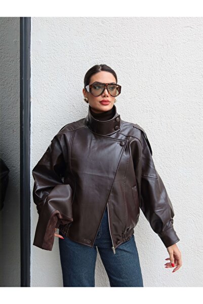 ESRAHELVACI Δερμάτινο μπουφάν με ψηλό γιακά