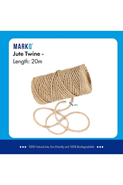 MARKQ Jute Rope 2mm x 20m Natural Hemp Twine Cord for Cat Scratcher, Gardening, Bundling & Crafts