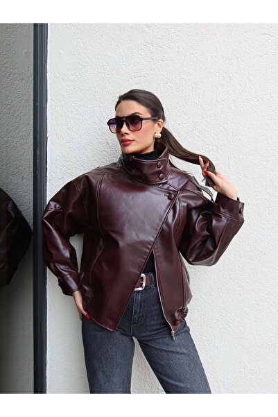 ESRAHELVACI Δερμάτινο μπουφάν με ψηλό γιακά