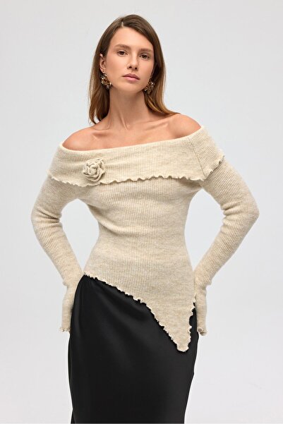 MAI STUDIOS CO. Pulover Casica Carmen Yaka Bej