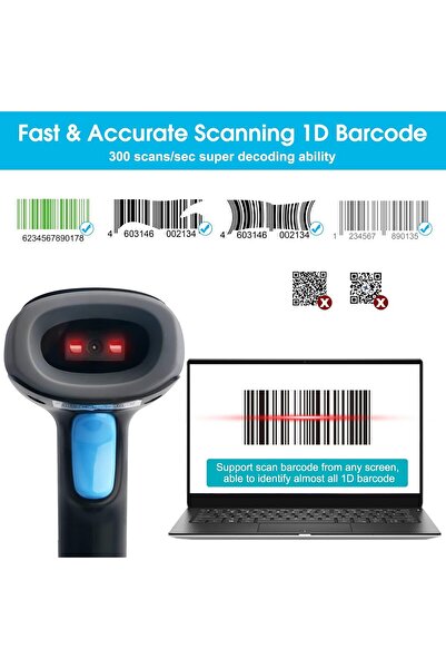 Generic Sumicor 1D Barcode Scanner, 2.4G Wireless & USB Connection Compatible with Windows 7 10 11, CCD Sens