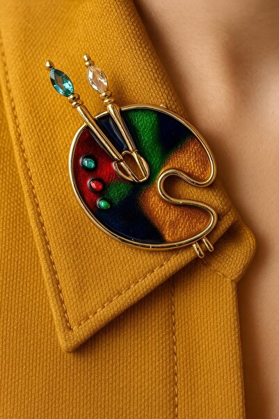 uğurlu dükkan Fırçalı Resim Paleti İğneli Broş