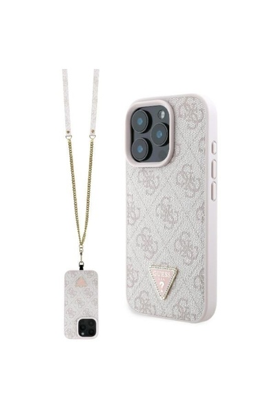 Guess Husă pentru iPhone 16 Pro Max, din piele, cu logo metalic și strasuri, ...