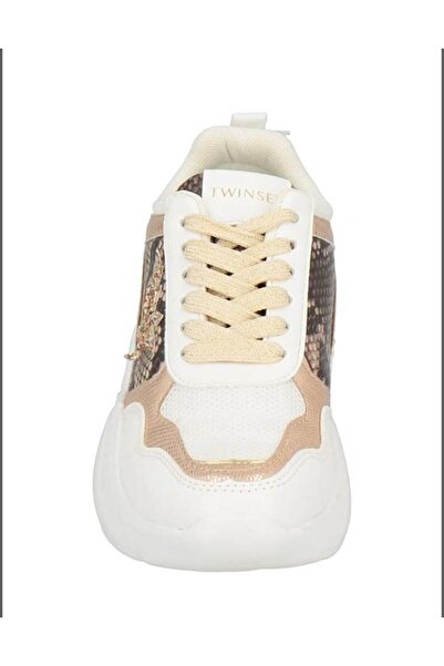 TWINSET TWINSET SNEAKERS, FOR WOMEN, ANIMAL, MULTICOLOR, WHITE/GOLD, WITH LACES, WITH LOGO