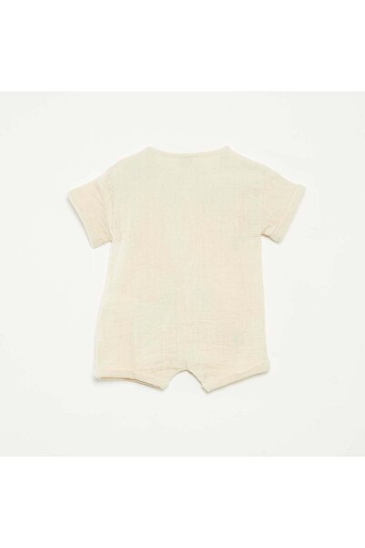 KIABI Short cotton gauze romper suit with fancy embroidery WHITE