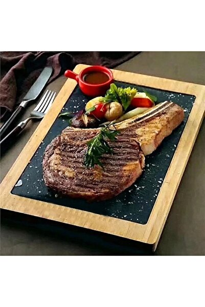 Perfect Home Elegant Slate Serving Set with Acacia Wood Stand 33 x 23 cm