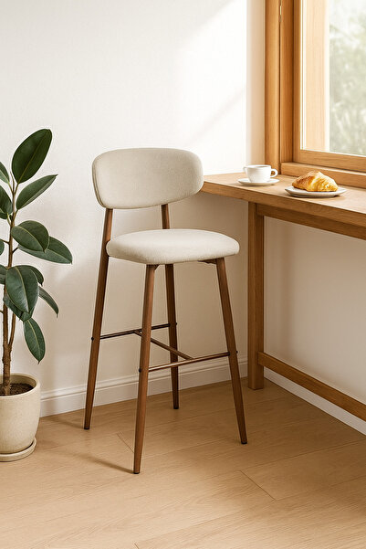 MARIA HOMES كرسي بار من القماش البيج - كرسي مرتفع عصري بمسند ظهر وأرجل خشبية ...