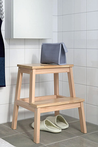 Binbirreyon Ahşap Basamaklı Tabure 2 Basamak Yükseltici Tabure Mutfak Merdiven 100Kg BC038