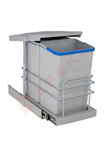 Afeks Evine Değer Pyramith Gri 12+12 Litre Teleskopik Raylı Çöp Kovası (P-9152)