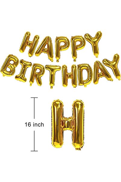 MARKQ Gold Happy Birthday Balloon Banner 16 Inch – Foil Letter Sign for Party Decorations