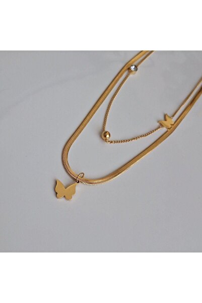 Svc Aksesuar Steel Zircon Stone Butterfly Figure Italian Chain Couple Necklac...