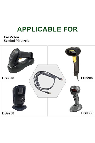 Generic Sumicor Barcode Scanner USB Cord RJ45 Coiled Cable for LS9203i LS3578 LS4008i ds9908 DS6700 Symbol Z