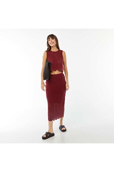 KIABI MacramÃ© vest top with cutaway shoulders RED