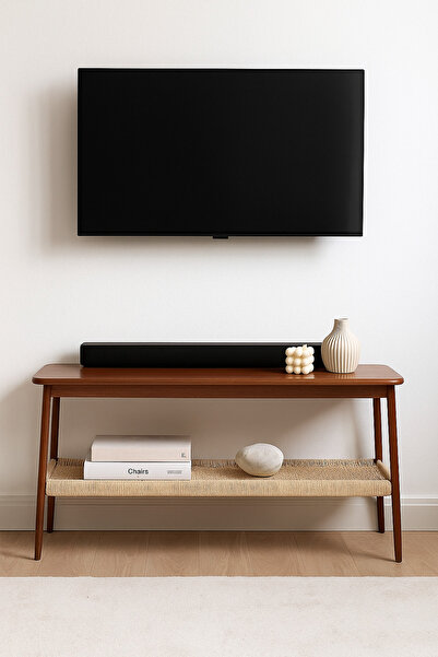 MARIA HOMES Wooden Coffee Table 160×40×40 cm – Slim Design with Woven Shelf Storage, Coffee Finish