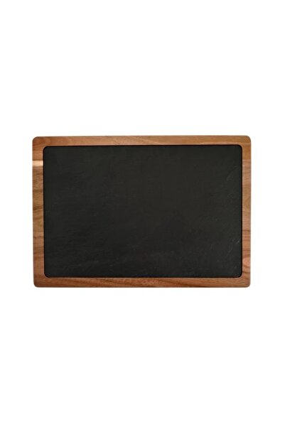 Perfect Home Elegant Slate Serving Set with Acacia Wood Stand 33 x 23 cm
