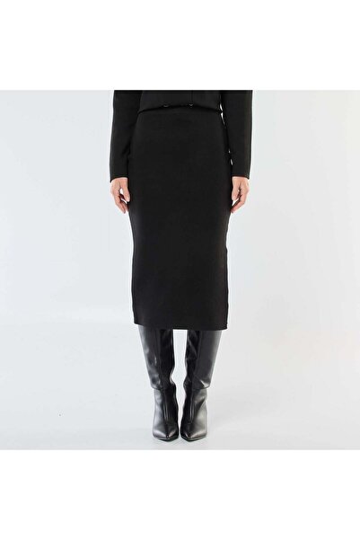 KIABI Ottoman Knit Bodycon Midi Skirt BLACK