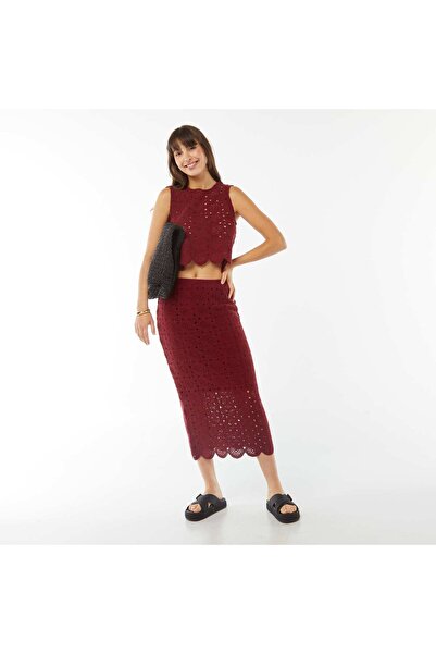 KIABI Long macramÃ© tube skirt RED