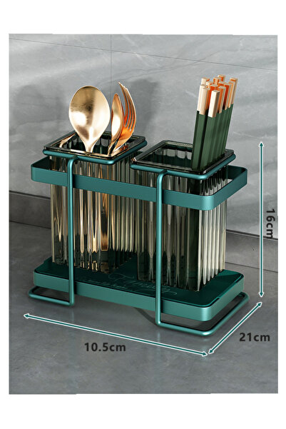 Trendy's Βάση για μαχαιροπίρουνα, με δύο δοχεία, πράσινη 10,5X 21X16 CM
