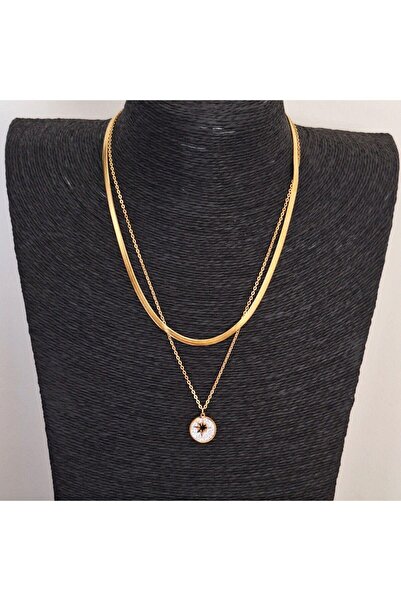 Svc Aksesuar Steel Zircon Stone Star Detailed Italian Chain Couple Necklace (...