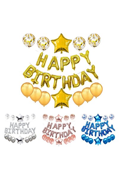 MARKQ Gold Birthday Decoration Set – Foil Letter Banner, 6 Latex, 2 Star, 4 Confetti Balloons