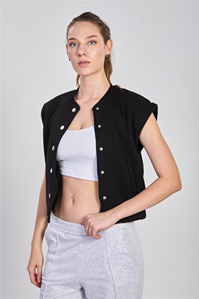 BARRELS AND OIL Women's Snap Fastener Sweat Vest - Black