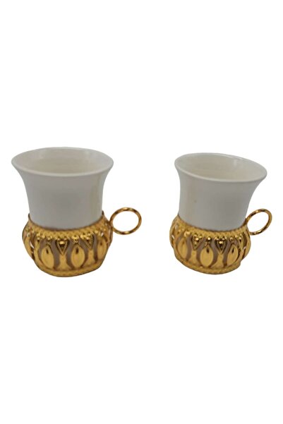 ABS Set 6 cups with serving tray with golden handles