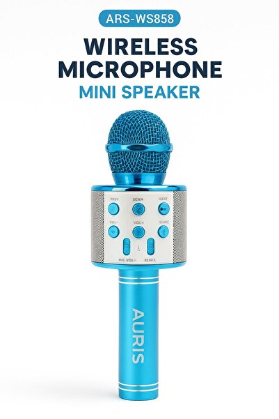 Auris ARS-WS858 Kablosuz Bluetooth Karaoke Mikrofon – Dahili Hoparlör, Ses Değiştirme, Ses Kaydı, USB ve S