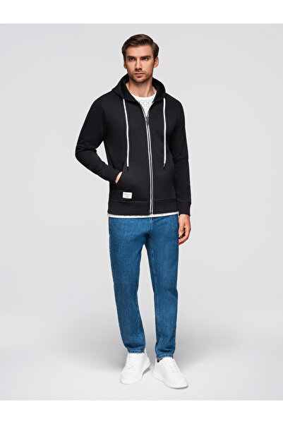 OMBRE Pánská mikina s kapucí BASIC na rozepnutí - černá V5 OM-SSBZ-0178