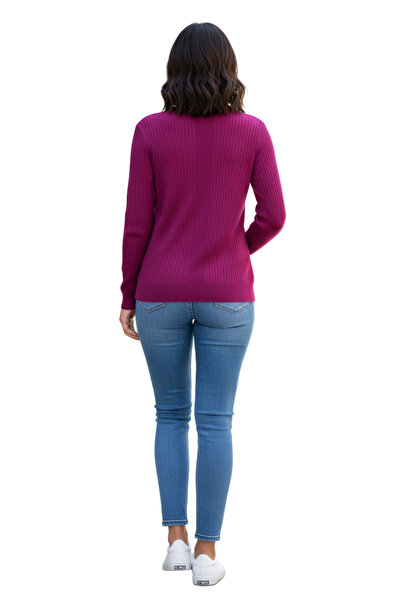 KADO Nervür Detaylı V Yaka Uzun Kollu Cep Aksesuarlı Spor Kazak