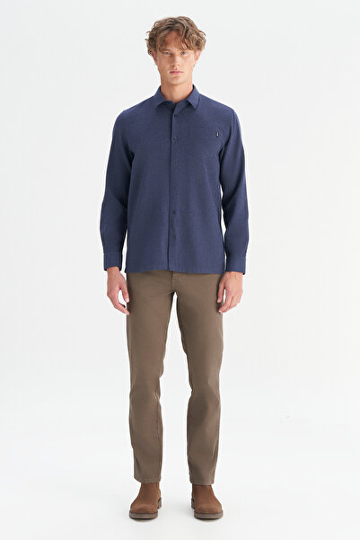 WRANGLER %100 Pamuk Regular Fit Normal Kesim Lacivert Gömlek