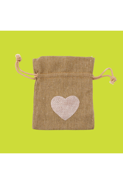 Crisalida Decorative cotton bag with heart, 11 x 13 cm, Beige
