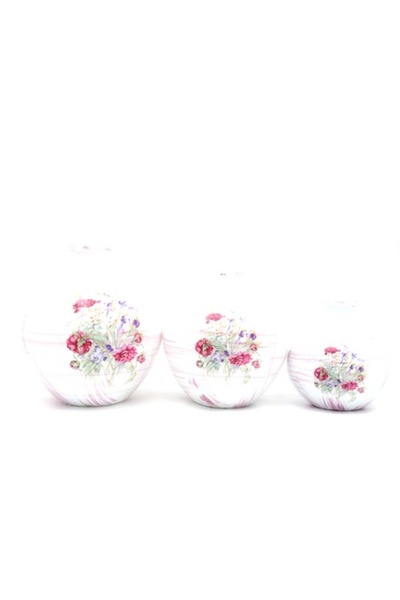 ABS Set of 3 Decorative Glass Vases - Floral, 17×14 cm; 14.5×13 cm; 11.5×10.5 cm