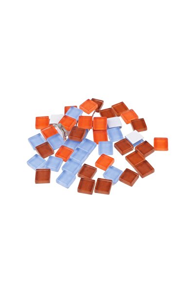 Crisalida Set 35 pietre decorative de mozaic din sticla Crisalida, 10 x 10 mm, Portocaliu si albastru