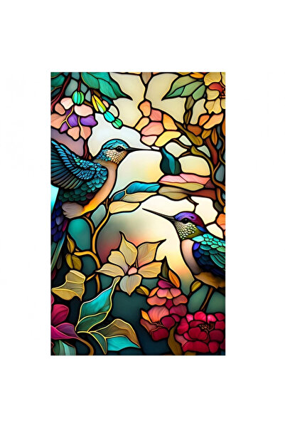 MaffStuff Folie de fereastră cu protecție solară și intimitate, efect de vitraliu, design colibri și flori