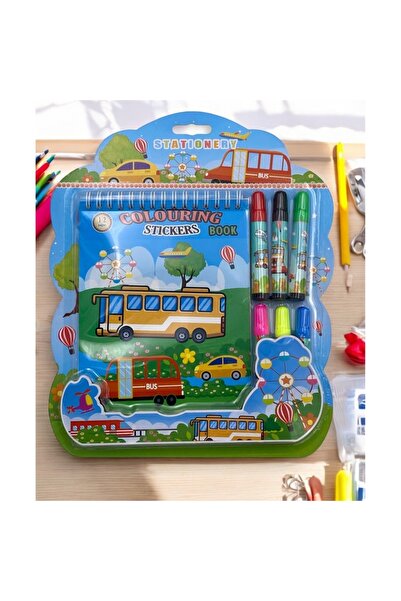 ABS Colorful set for children — 6 colored markers and 12-sheet spiral coloring book, Blue