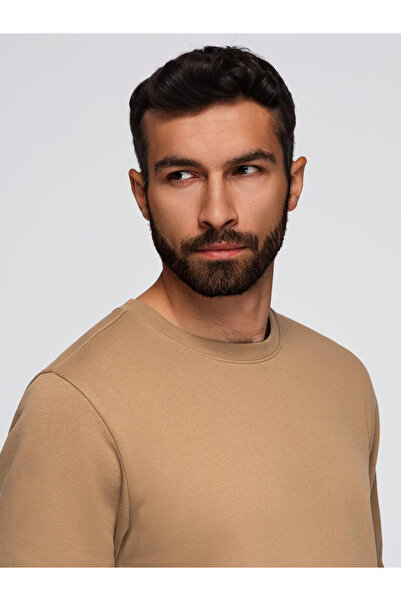 OMBRE Men's BASIC sweatshirt with round neckline - brown V2 OM-SSBN-0175