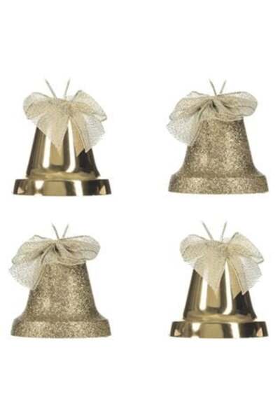 SHOPIENS Set de ornamente de Crăciun - Clopoței bej cu sclipici strălucitor 6...