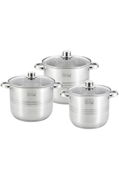 Perfect Home Set de oale din oțel inoxidabil cu capace de sticlă 7/9/11 litri