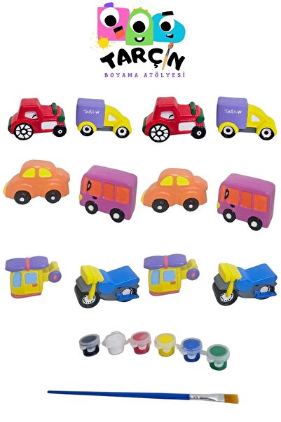 TARÇIN BOYAMA ATÖLYESİ Eğitici Etkinlik Taş Boyama Karma Araba Seti 6 adet
