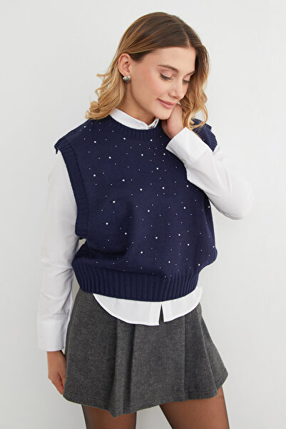 Fulla Moda Светр з каменями на комірі