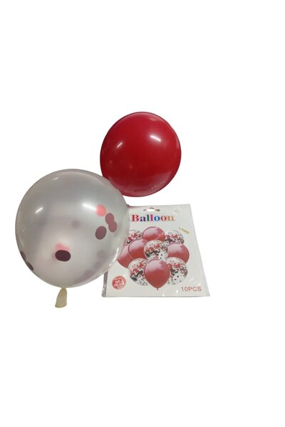 ABS Set of 10 Latex Balloons with Confetti, Red/Transparent