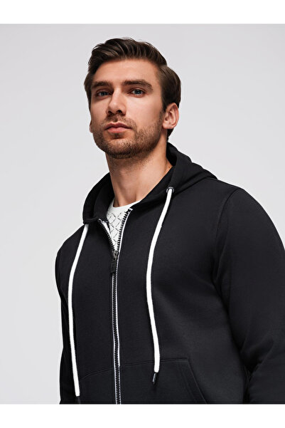 OMBRE Ανδρικό φούτερ με κουκούλα και ξεκούμπωτο BASIC - μαύρο V5 OM-SSBZ-0178