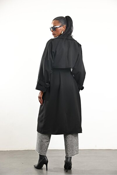 5in1Canpolat Black Belted Double Breasted Coat