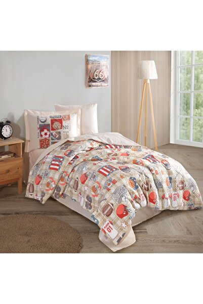 Hobby home collection Victory Bej- Tek Kişilik Poplin Kapitone Nevresim Takımı