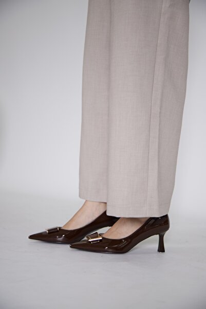 stato 315251140-7 Burgundy Faux Patent Leather Heeled Women's Shoes