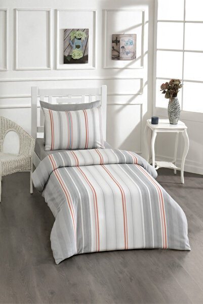 Rasel Tekstil طقم غطاء لحاف قطني رمادي اللون مقاس 160x220