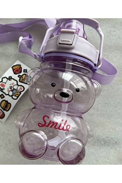 Butik Center Colorful 1000 ml Water Bottle with Smile Teddy Bear and Sticker Gift