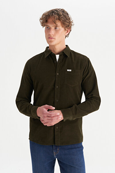 WRANGLER %100 Pamuk Regular Fit Normal Kesim Klasik Yaka Cepli Kadife Gömlek