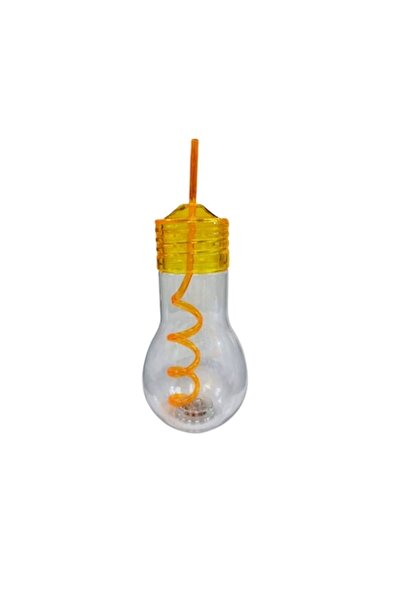 ABS Bulb-shaped Water Bottle, Yellow, with Straw and LED, 400 ml