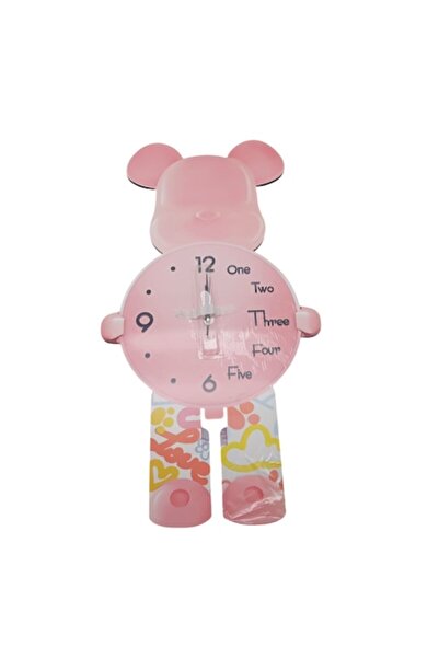 ABS Mechanical Decorative Wall Clock, 80x40 cm Teddy Shape, Pink, Glossy MDF